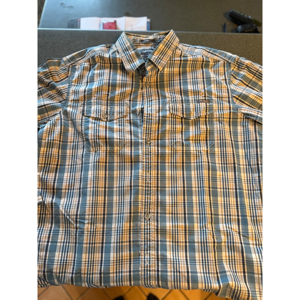 Eddie Bauer Mens Large Classic Fit Plaid Button Down Shirt Blue Teal Cotton L - Picture 3 of 8